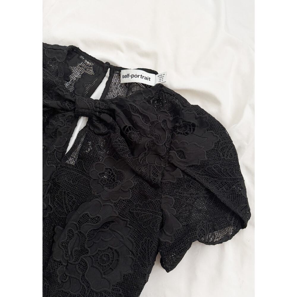 Self-Portrait Black Lace Cap Sleeve Mini Dress Cocktail Party size US 4 - Picture 11 of 11